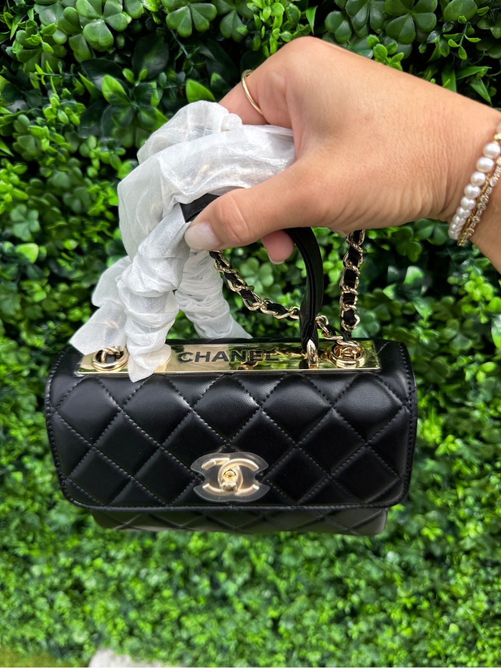 CHANEL Black Quilted Mini Top-Handle Bag with Gold Hardware